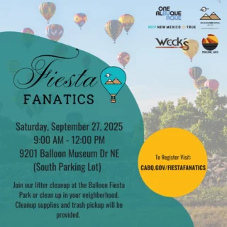 🎉 It’s time for our annual Fiesta Fanatics Cleanup!
Register now to save your spot and help us #KeepABQBeautiful. All participants will receive a free swimming pass, and the chance to win a free plant! 🌱

🔗 Register using the link in our bio. 
.
.
.
#OneAlbuquerque #KeepABQBeautiful #FiestaFanatics #SolidWasteDepartment